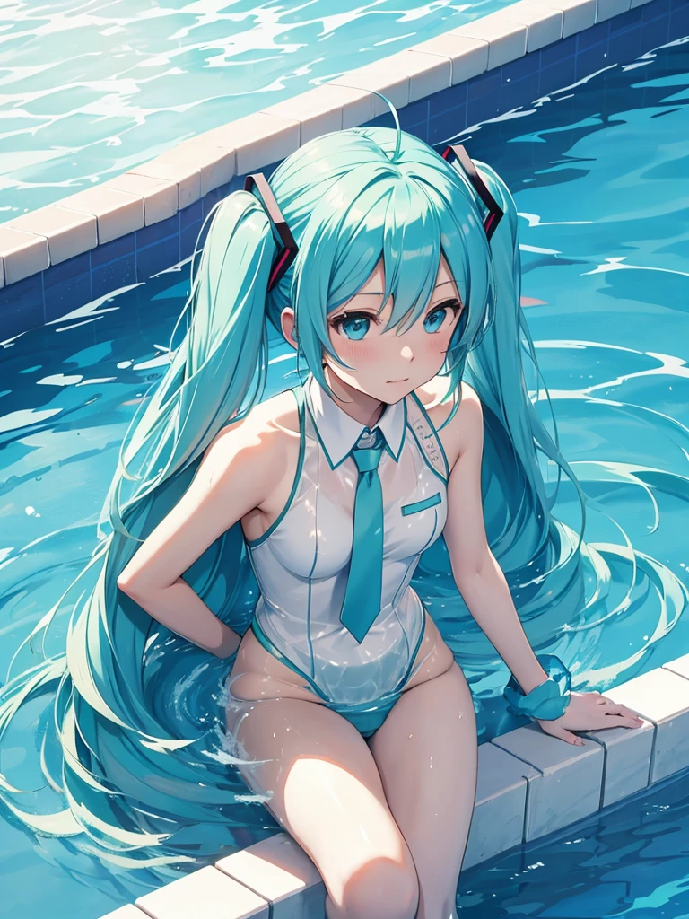 hatsune miku, getting out of the pool