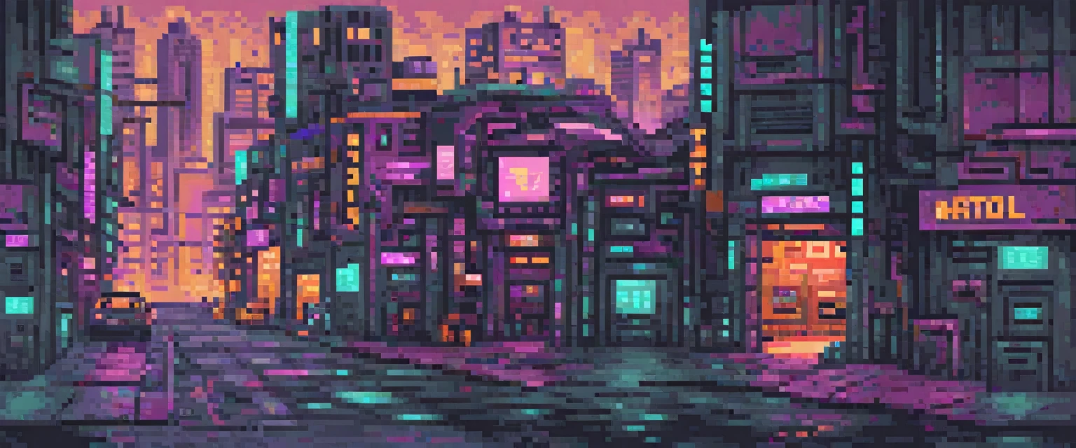 wallpaper, pixel art, futuristic character in a city controlled by robots, Retro Game, retro style characters, (work of art, best qualityer, perfect composition, very aesthetic, absurderes, ultra detali, details Intricate, proffesional, offcial art, Representative work:1.3)