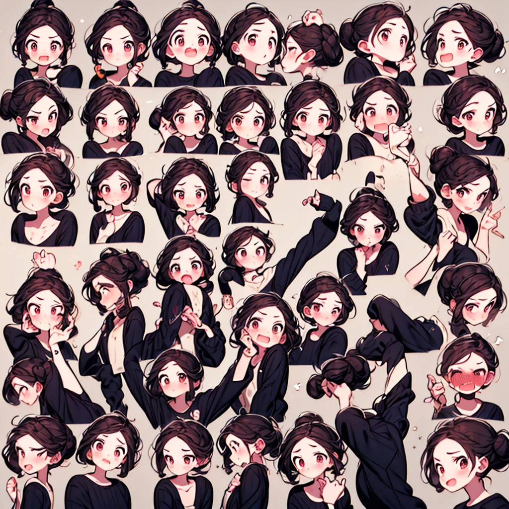 Cute girl avatar,red hair, glasses, emoji pack,(9 emojis,emoji sheet,Align arrangement),9 poses and expressions(Grieving,astonishment,having fun,excitement,big laughter,angry,doubt,Touch your head,Sell moe, wait),Anthropomorphic style,Disney style,Black strokes,Different emotions,9 poses and expressions,8K