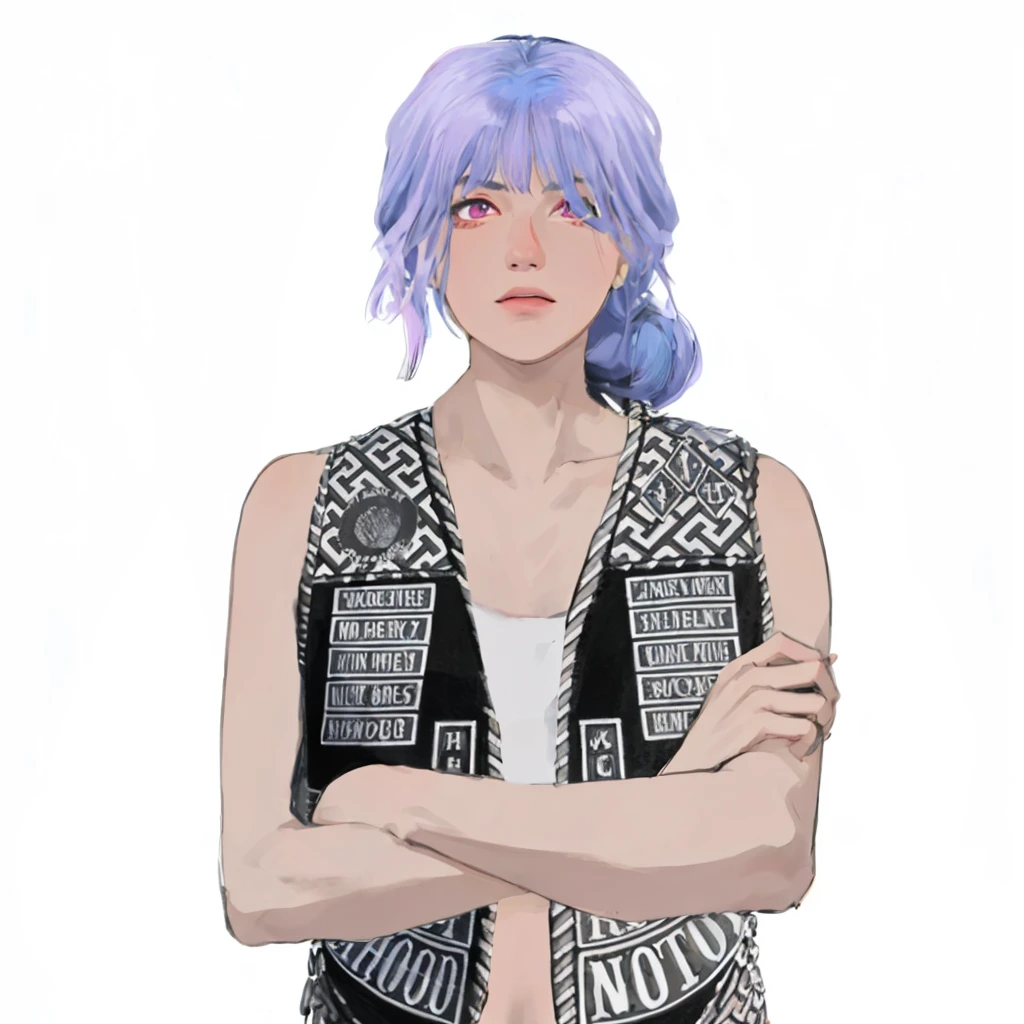 (masterpiece:1.2, best quality), (1girl, solo, upper body:1.2),flat face,Hair: buzz cut, Clothing: oversized, distressed denim jacket with patches and pins, paired with black skinny jeans and combat boots, Hanging out in an underground music venue or street art exhibit