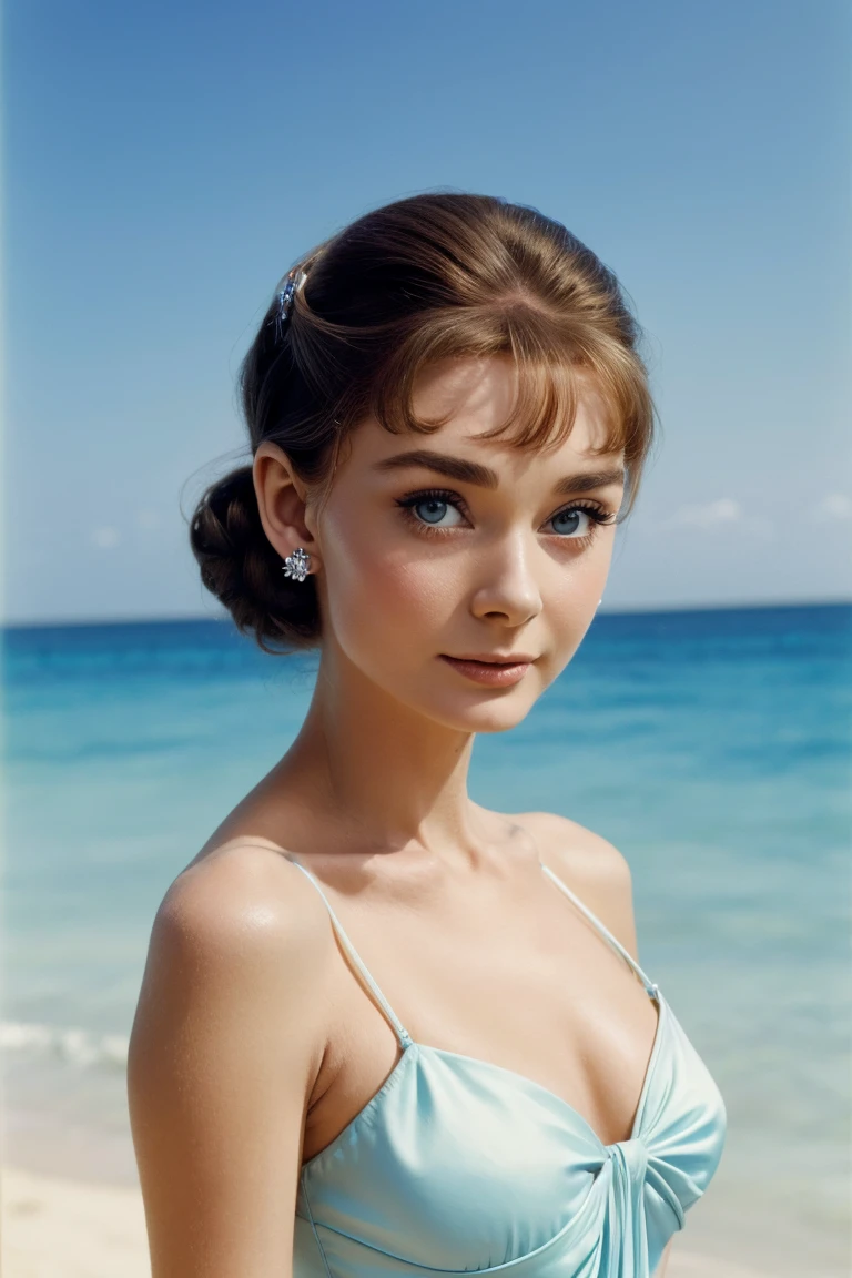 Gorgeous Radio Dolly Hepburn, blue eyes, Beautiful Audrey Hepburn in a one-piece swimsuit, Audrey Hepburn standing, audrey hepburn portrait, Young naked Audrey Hepburn, high cheekbones, Beautiful Face!!!!, very Beautiful Face, Beautiful and delicate face, studio, photograph, camera