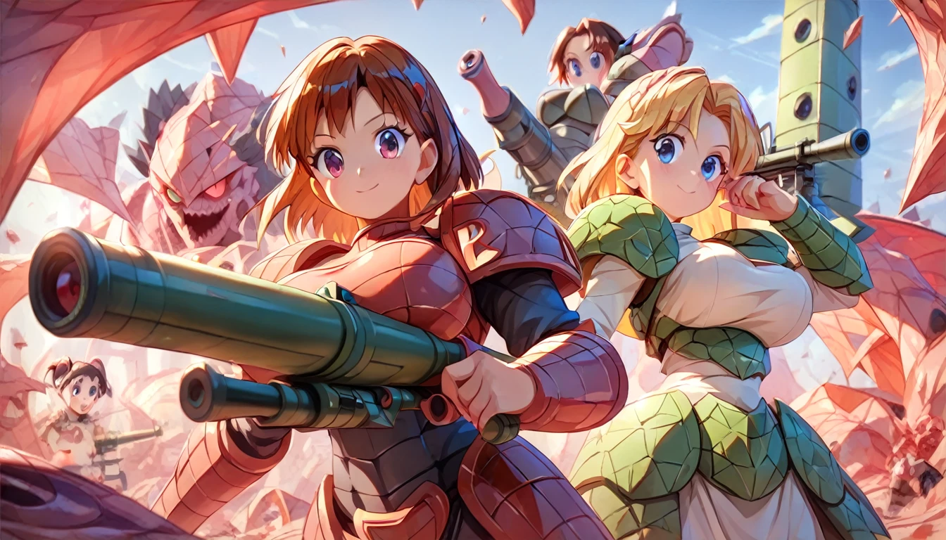 ((multiple girls:1.3)), ((moe style:1.3)), ((power armor:1.3)), ((rocket launcher:1.3)), ((hell:1.3)), ((large breasts:1.3)), ((centerfold:1.3)), ((extremely feminine:1.3)), perfect hands, ((perfect face)), ((extremely cute:1.3)), ((masterpiece)), ((8k)), ((best quality)), ((beautiful)), ((extremely detailed:1.3)) , ((absurdres)), AddXL, ((score_9:1.3)), ((score_8_up:1.3)), ((score_7_up:1.3)),