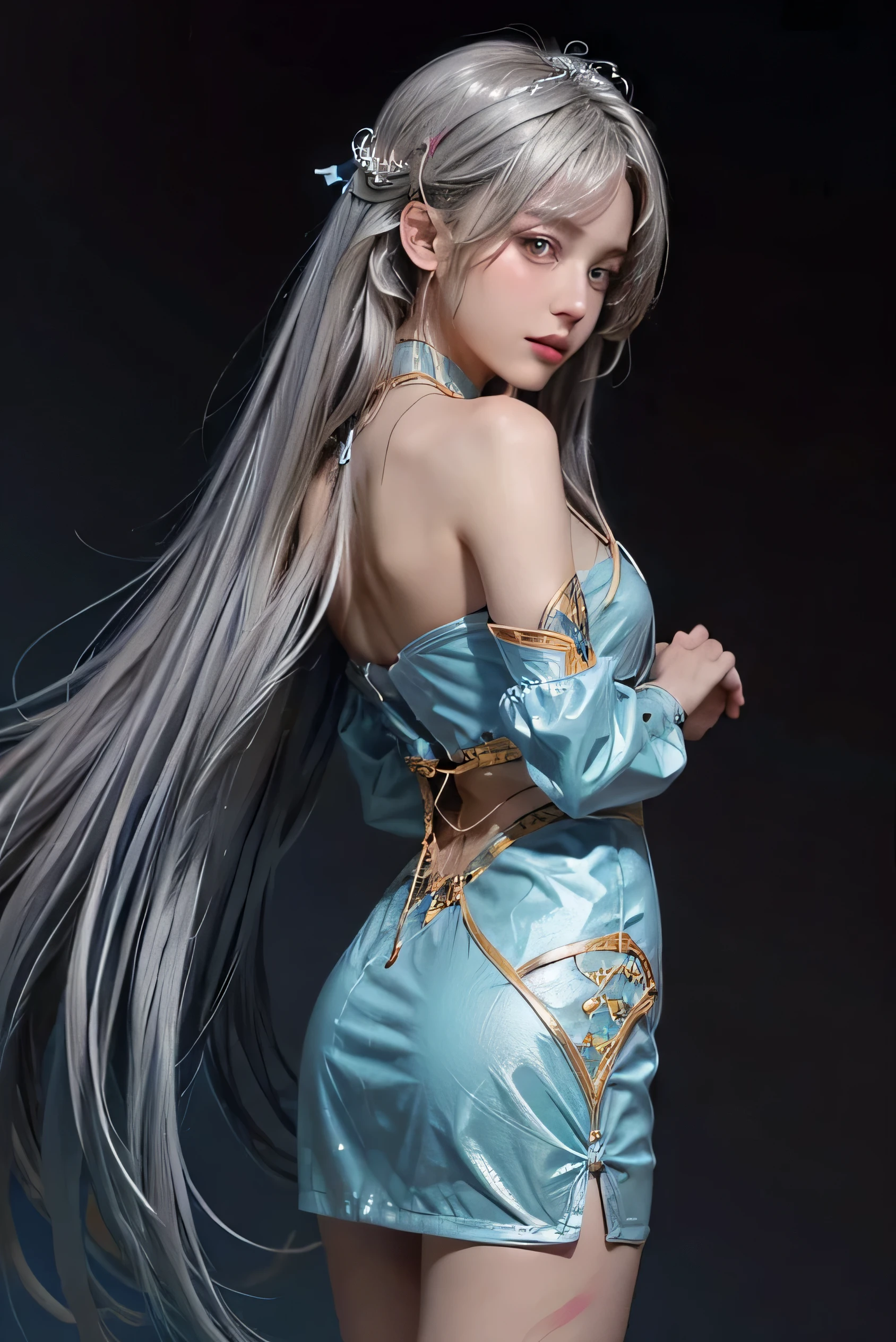 #he Flat Color 20240614◎
(Super detailed、Ultra-high resolution、Detailed Background)、((Flat Color))、((colorful))、((浮かぶcolorfulな水))、1 female、break、body paint、Feminine beauty、Warm body type、 1.8、Sexy Random Pose、Back view、
Long Hair、Silver Hair、micro mini dress