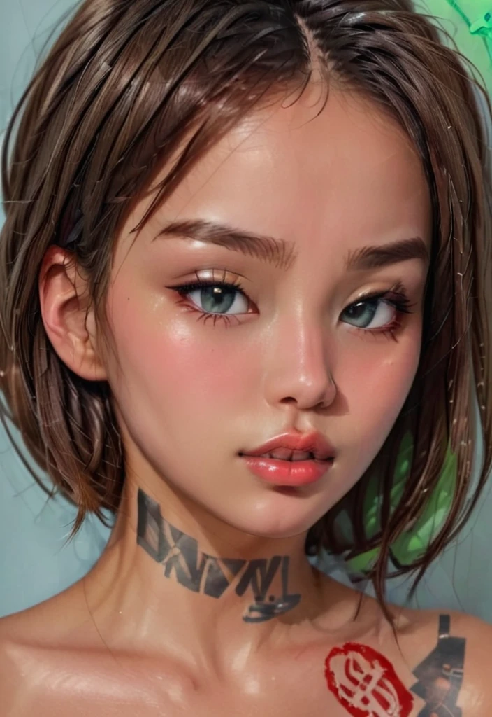 loganpolish ((ebony woman, Destini, puffy lips)), ((pronounced cheek bones)), red cheeks, tattoos, 3d, cgi, ((freckles)), blush, make up, toy, doll, robot, android woman, dark, high contrast, oily face with glare, thick hairy eye brows, double lush, strong colors, sexy, large blue and green eyes, neck band, messy, drawn by hand, drawn with a spray can
Negative prompt