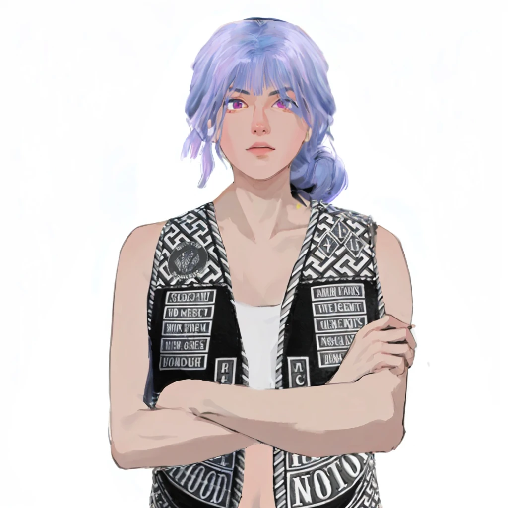 (masterpiece:1.2, best quality), (1girl, solo, upper body:1.2),flat face,Hair: buzz cut, Clothing: oversized, distressed denim jacket with patches and pins, paired with black skinny jeans and combat boots, Hanging out in an underground music venue or street art exhibit