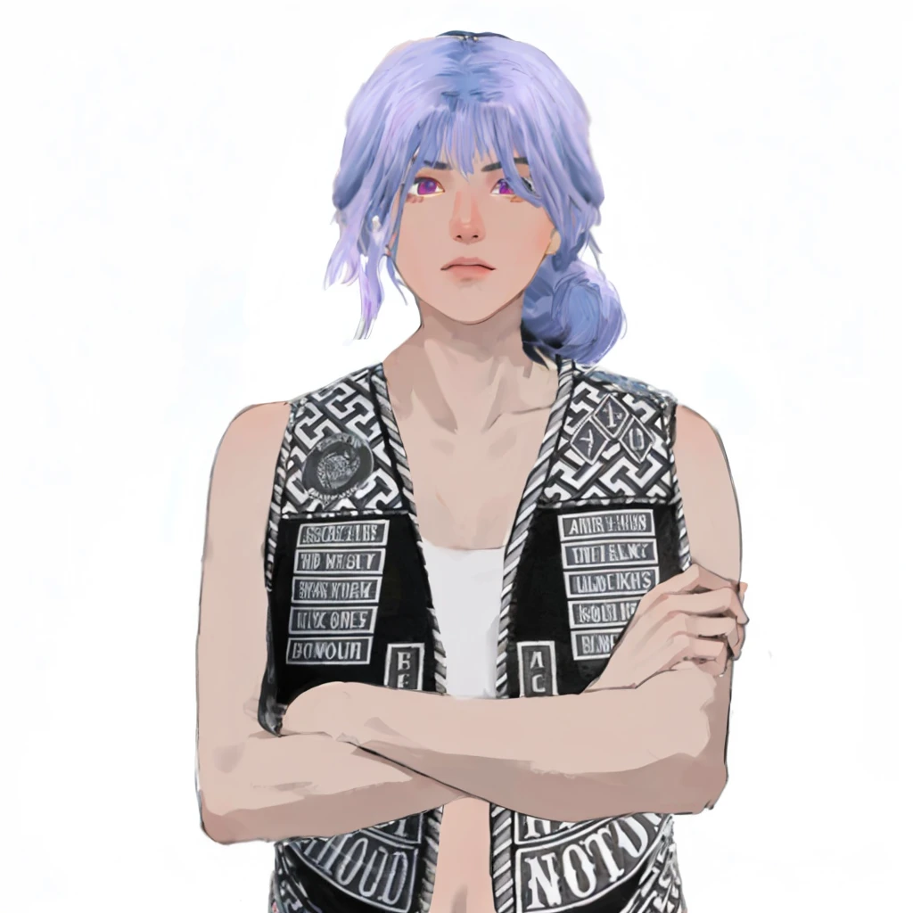 (masterpiece:1.2, best quality), (1girl, solo, upper body:1.2),flat face,Hair: buzz cut, Clothing: oversized, distressed denim jacket with patches and pins, paired with black skinny jeans and combat boots, Hanging out in an underground music venue or street art exhibit