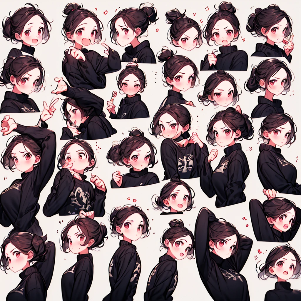 Cute girl avatar，emoji pack，Little devil, (red hair)，(9 emojis，emoji sheet，Align arrangement)，9 poses and expressions（Grieving，astonishment，having fun，excitement，big laughter，angry，doubt，Touch your head，Sell moe, wait），Anthropomorphic style，Disney style，Different emotions，9 poses and expressions，8K