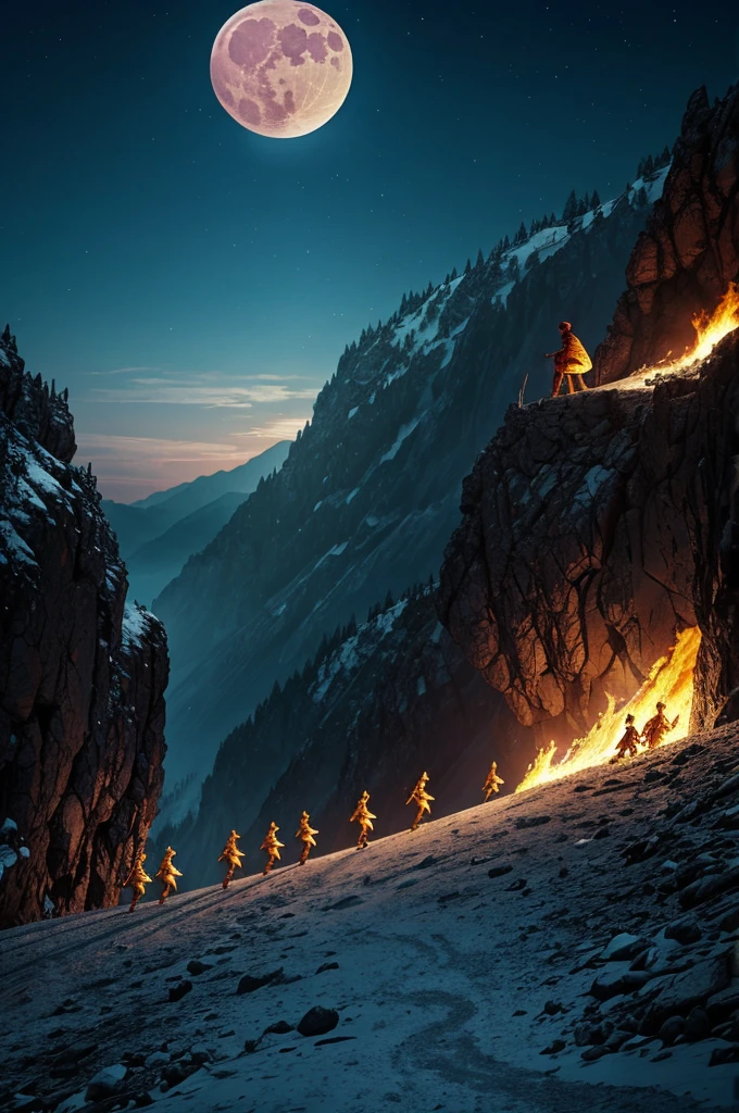 After many days of travel, Moon and Fire finally arrived at the base of the mountain. They climbed the steep slopes, avoiding traps and facing magical creatures that protected the jewel. But their determination and friendship took them to the top.