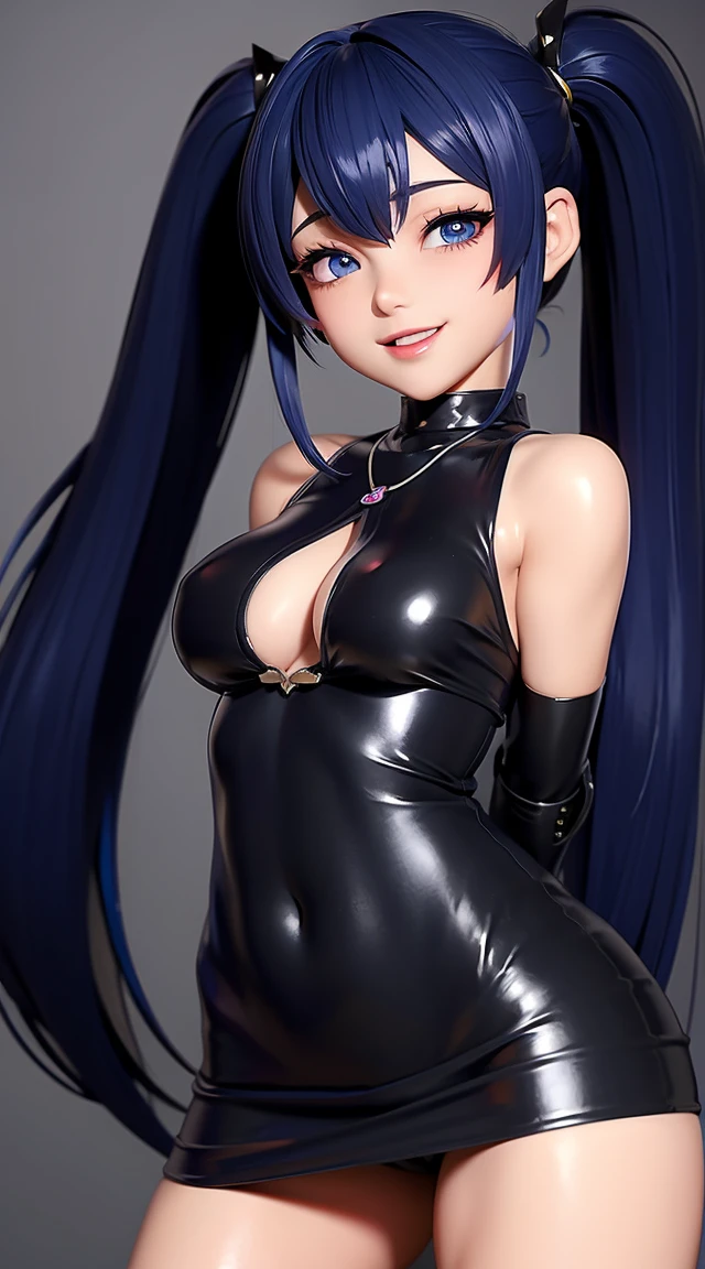  (masterpiece:1.3), (Best Quality:1.3), (Ultra-detailed:1.2), ((kawaii)), Cute, (lovely), (()), ((Extremely detailed)), 4K, (8K), Best Quality, (Beautiful), Illustration, anime style, (bold line:1.2), Gradation, looking at viewer, //, (bent down:1.1), (arms behind back), //, a cute girl, 1girl, (solo:1.2), gleaming skin, //, (), (Perfect eyes:1.2), (Perfect iris:1.2), //, darkblue hair color, (beautiful eyes) //, (half closed eyes:1.3), ( expression:1.2), Fascinated expression, smile, (blush:1.2), //, modern city background, on rock, twin tails, muscle girl, hard abs,  abs, NECKLACE, tight blouse, skirt, heavy armor suit, mecha musume, underboobs, tank top, 