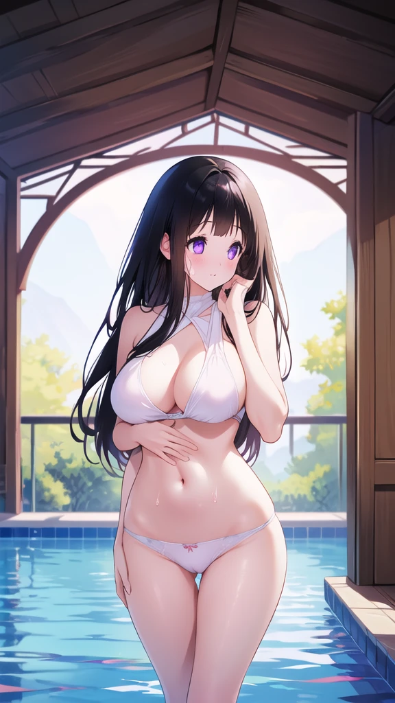 Beautiful Chitanda,只有一个beautiful girl,Purple Eyes, Black Hair, Natural straight hair, Straight bangs,Extremely refined,open your lips,Face is so red,Very white skin,Skin as delicate as porcelain,Glowing skin,big eyes,Flowing long hair,beautiful girl, Like a dream,Slim,Slim waist,Soft, (Sensual), (Kawaii), Dream quality,In the open-air bath,Mist,pool,ceramic tile,Cover your breasts with your hands,Sweaty and sweaty,Profile,Side breasts,Underwear Rain,(Completely naked),Gluteal groove,Completely naked的背部,nacked hip,Bare belly,very close,Deep V neckline,Loose neckline,Beautiful big breasts,No pants,Delicate clavicle,Delicate hands and feet,Bare neck,There are no clothes around the neck,Bare thighs,Exposing the groin,Camel toe,extremely shy,Ultra-high resolution, (masterpiece:1.2, best quality), (Delicate and beautiful eyes: 1.2), (Beautiful and delicate face)