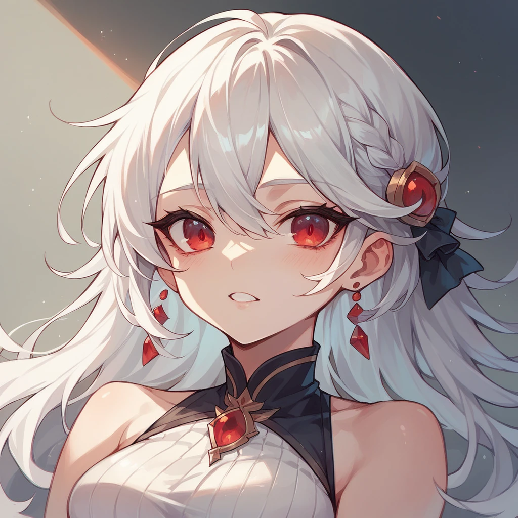 Noble white hair, red eyes, 17 years old