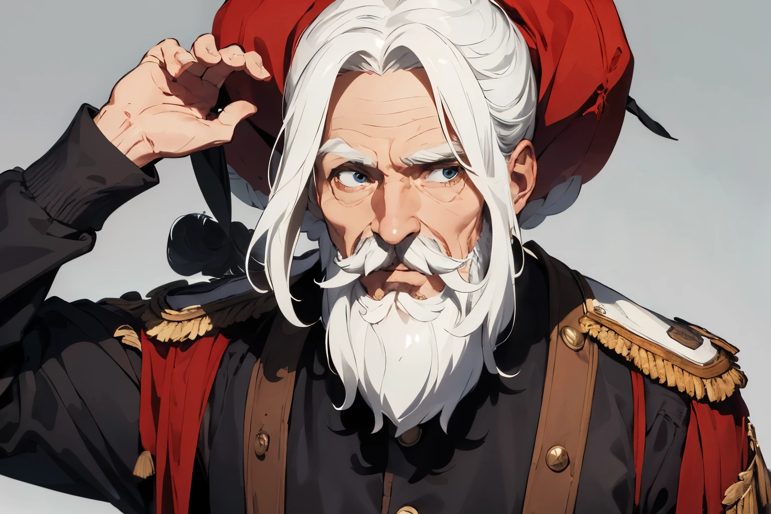 ((Best Quality)), 1 old man,  thin and tall,  general dress, Hair, moustache, barba, and white hair, Pacific War, Peru, 1821