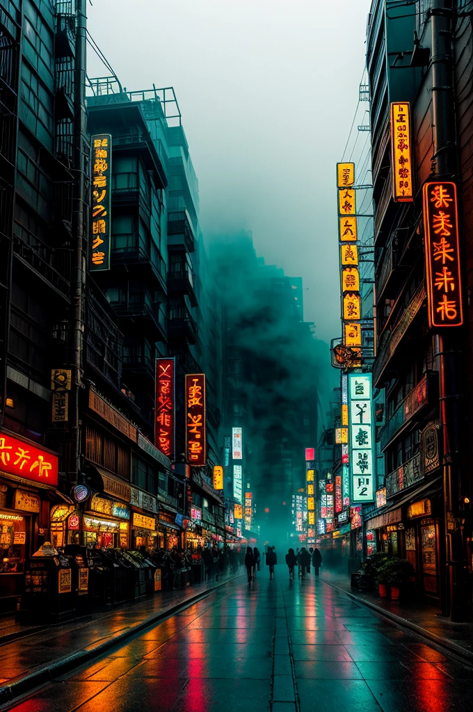 steampunk,Tokyo,City Street, neon, fog, Volumetric, matrix