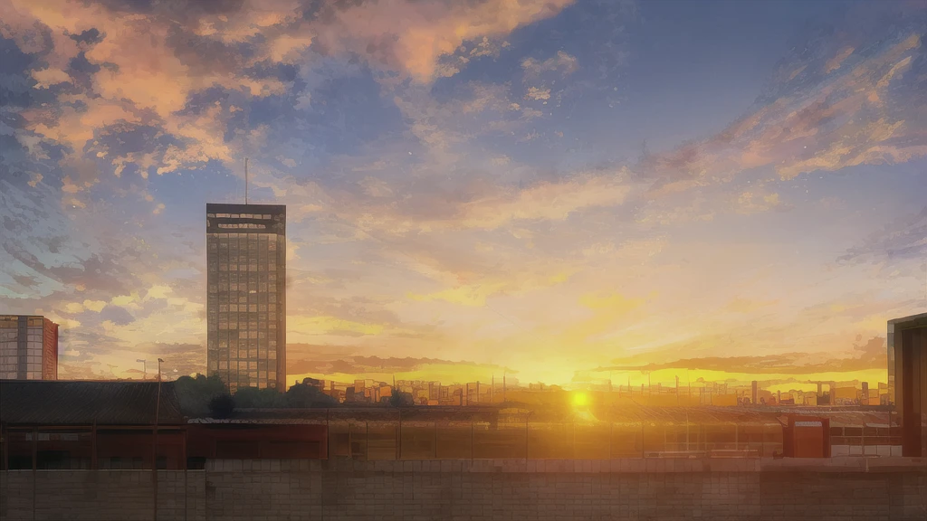 Sunset in a city，Train passing by，A person stands on a platform, Golden hour in Beijing, Sunset时间, 多彩的Sunset!!, ((Sunset)), Sunset, night, 随着Sunset, Vibrant sky, Sunset 神奈川县, Sunset in background, Sunset photo, Shooting during the golden hour, 最美的Sunset, Sunset!!!