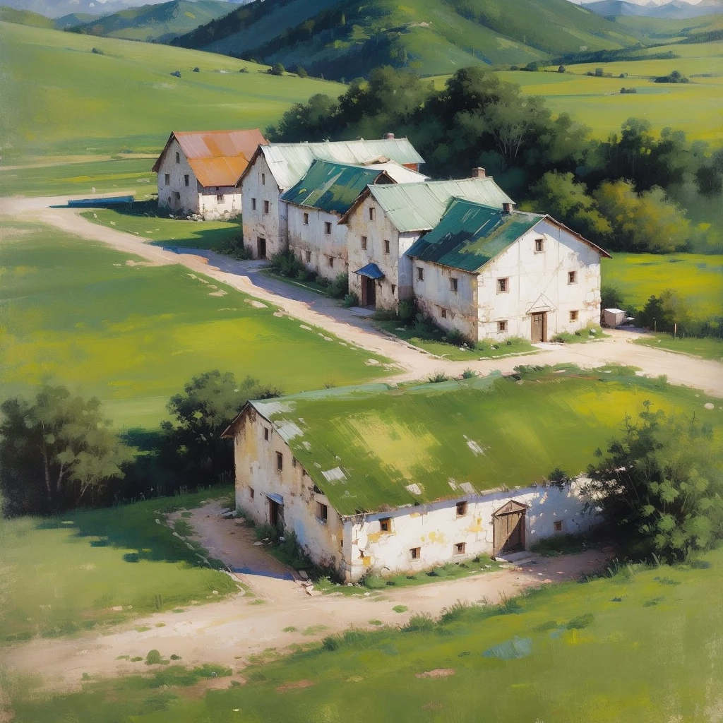 Mountain Landscape Print | Vintage oil painting, (OLD FARM HOUSE) AERIAL VIEW OF MINAS GERAIS