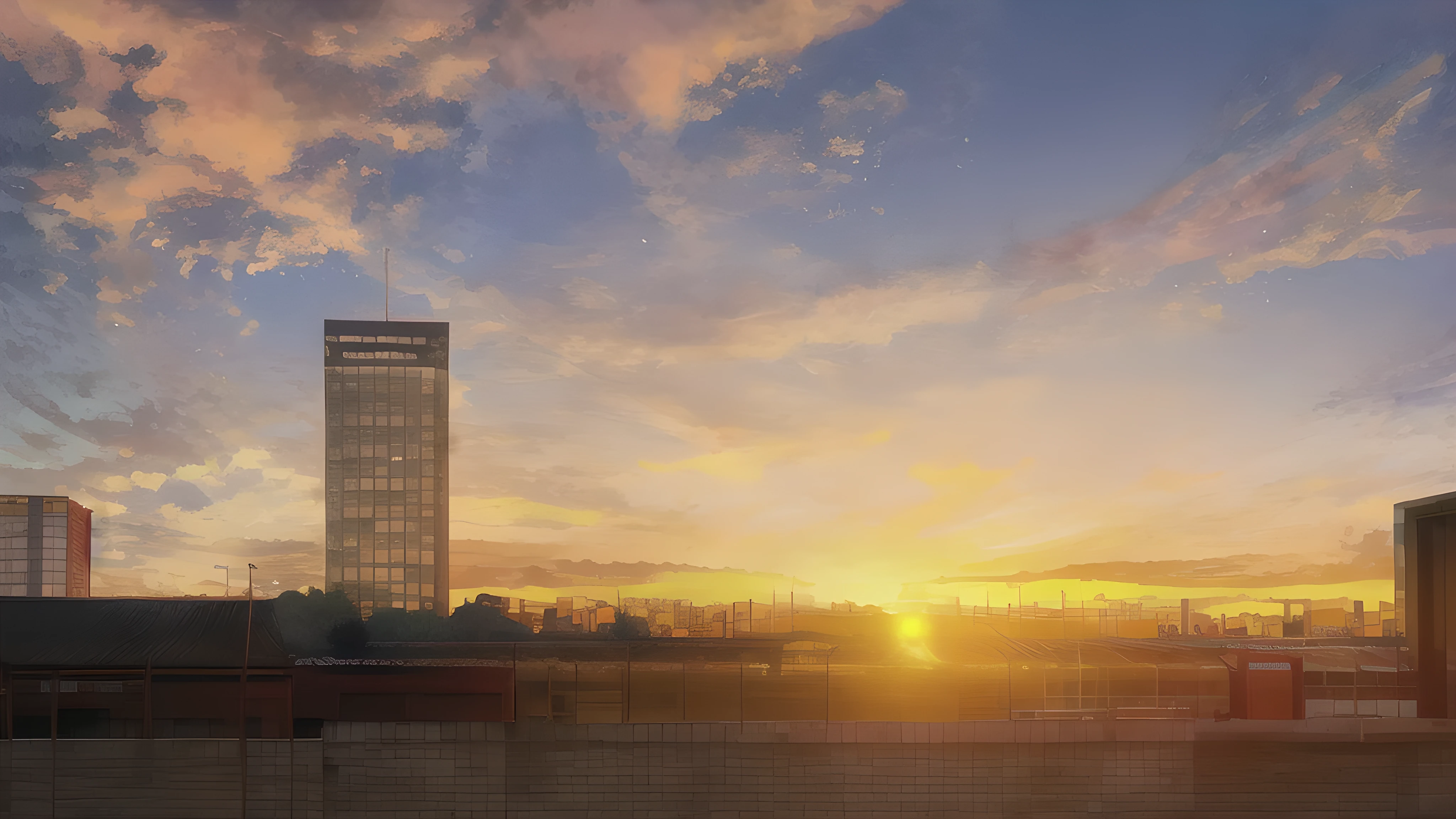 Sunset in a city，Train passing by，A person stands on a platform, Golden hour in Beijing, Sunset Time, Colorful Sunset!!, ((Sunset)), Sunset, night, With Sunset, Vibrant sky, sunset kanagawa prefecture, Sunset in background, Sunset photo, Shooting during the golden hour, The most beautiful sunset, Sunset!!!