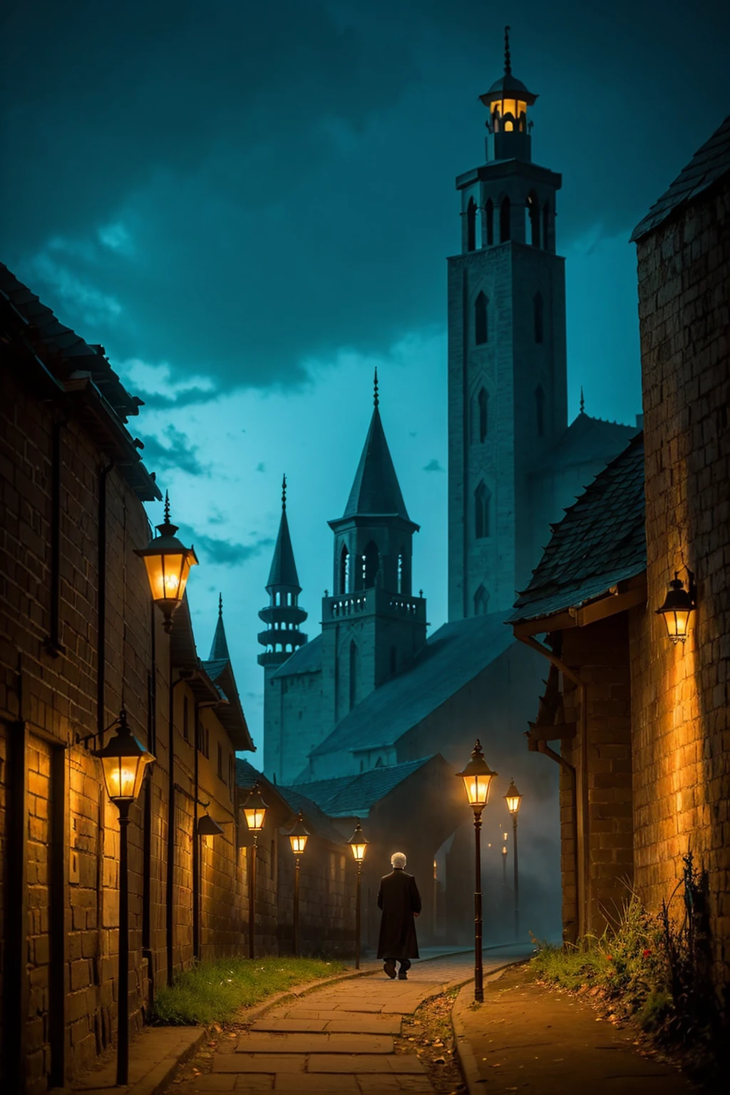 arafed man walking with lantern in hand on a path in front of a mosque, matte painting portrait shot, inspired by Amir Zand, realistic fantasy photography, in matte painting, hero pose colorful city lighting, inspired by Ismail Acar, max rive, inspired by irakli nadar, maya ali as a d&d sorcerer, harry potter in cyberpunk