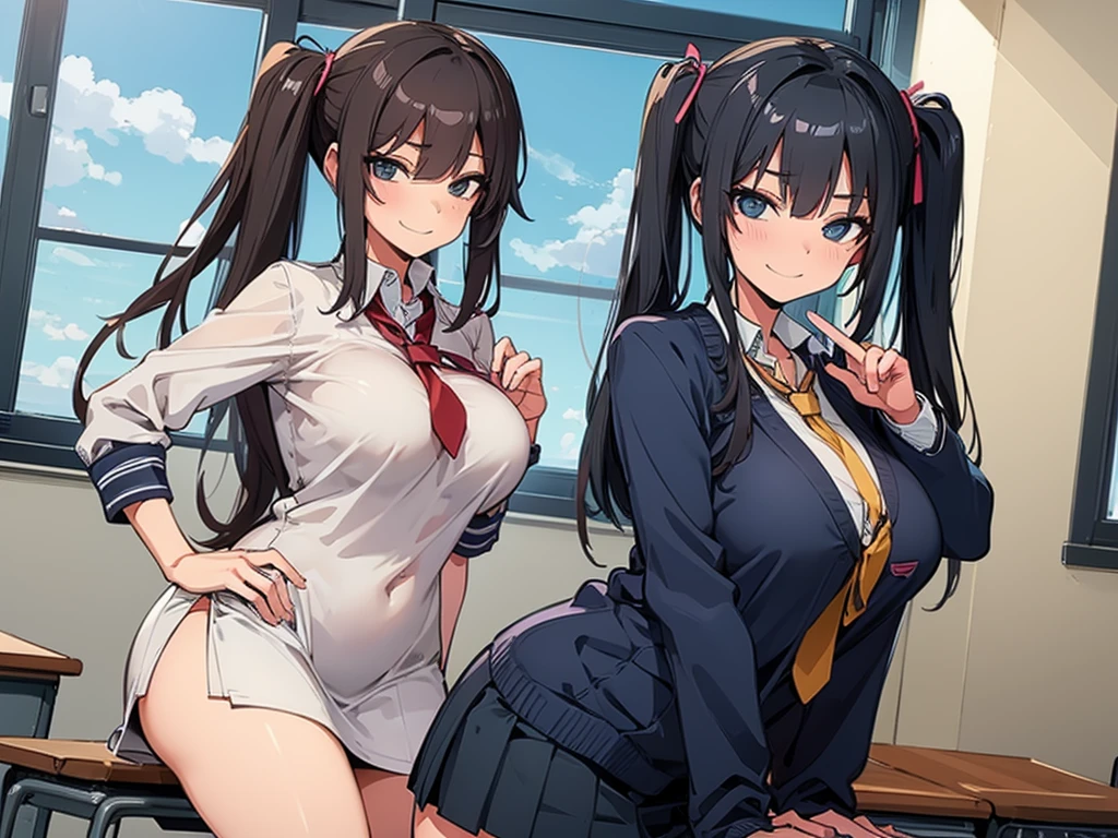 high school student、Women、School classroom、(Big Breasts)、smirk、curvy、(1 girl)