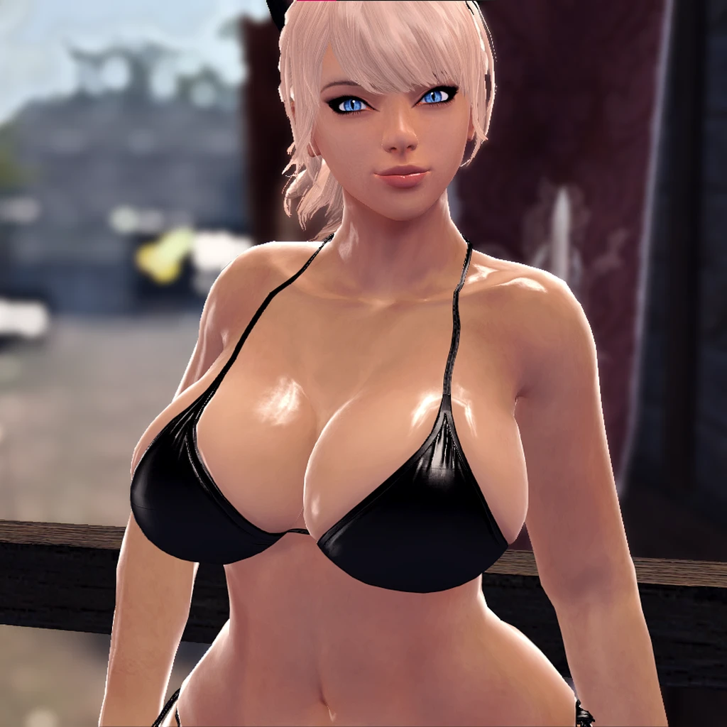 , white skin, shinny skin, , pink , shinny blond hair, short hair, massive breast, big hips, blue eyes, black eyelines, ,  female, beautiful eyes, , , 