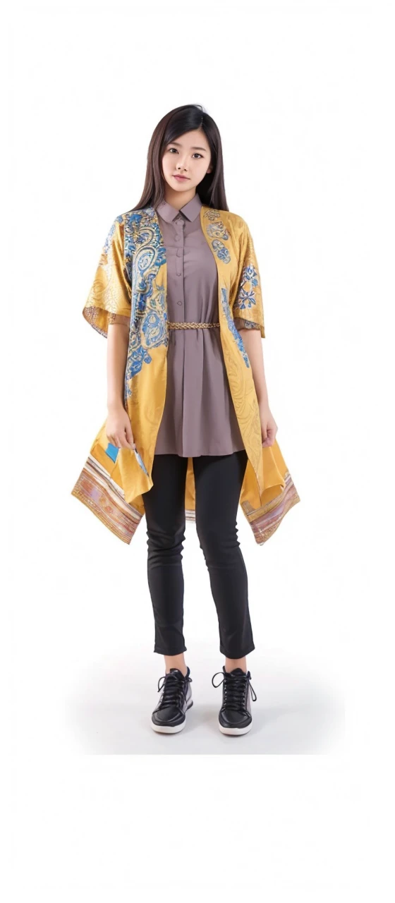 an Asian teenage girl wearing clothes with a touch of batik