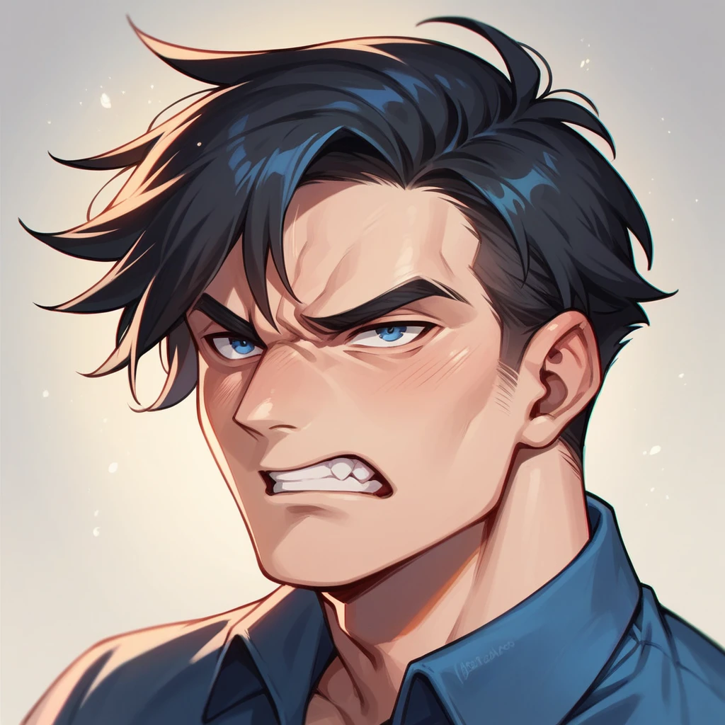 Angry black hair, belongs to the orphanage, male, 17 years old, black with blue eyes