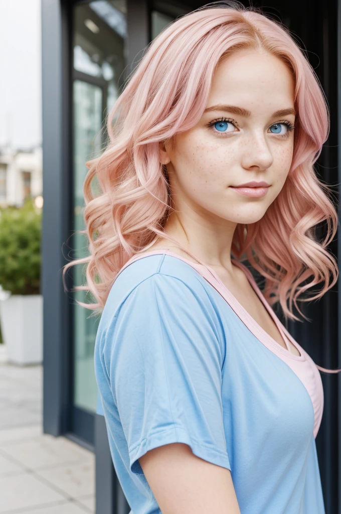 Style: anime
Gender:
Women
Physical description:
Curvy girl line (Weight: 65 kg).
Height 165 cm or 5'5 ft
Pale skin
Sky blue eyes
Subtly curly brown-blonde hair.
Freckles.
Personality:
Calm, friendly, confident, sometimes shy.
MBTI: INFJ.
Likes:
Pink color, fashionable clothes, books, Draw, paint
Pronouns: she/her