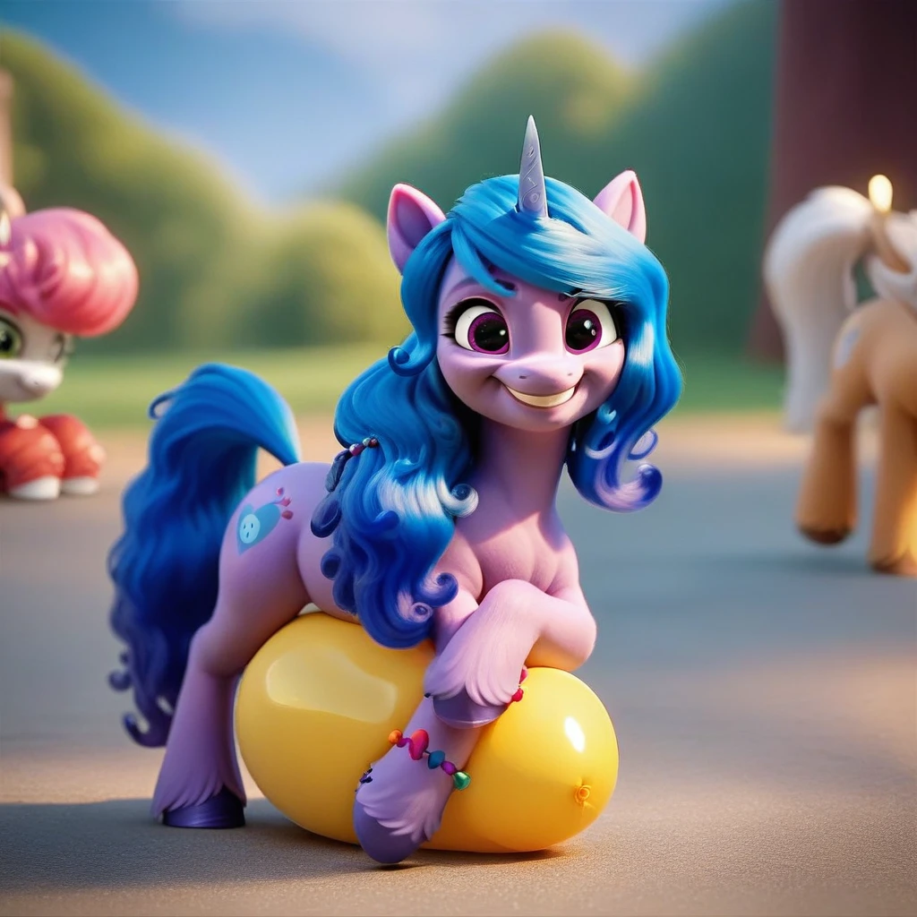 cinematic film still score_9, score_8_up, score_7_up, score_6_up, score_5_up, score_4_up, Digital art, cute,
Izzy Moonbow, earth pony, muscular, smirking, feral,
rating_questionable,
meadow,
(balloon fetish, looner, sitting on a balloon, balloon sitting:1.2),
(detailed balloon, one balloon, sitpop:1.3),
thick thighs, balloon fetish, sitting on a balloon, one balloon, too heavy,
(tied balloon, tight balloon, necked balloon:1.2),
foreshortening, depth of field, motion lines,
emphasis lines, impact emanata,
screencap, . shallow depth of field, vignette, highly detailed, high budget, bokeh, cinemascope, moody, epic, gorgeous, film grain, grainy