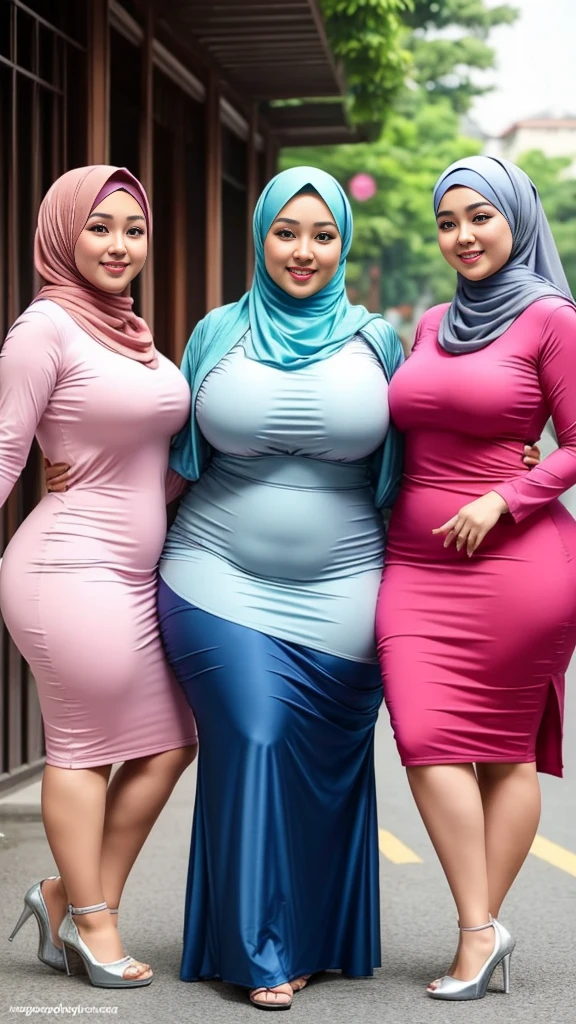 3beautiful women smile,hijab ,eropa,cina,thick body,big body,curve body,sexy model,shap body, body,pake dress mini, merah,biru,ungu,pink,silver sedang jalan di pesta 