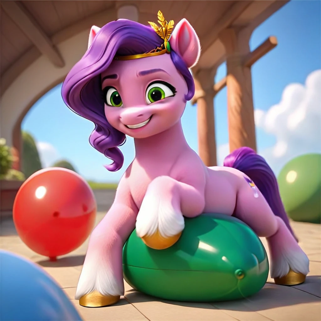 cinematic film still score_9, score_8_up, score_7_up, score_6_up, score_5_up, score_4_up, Digital art, cute, 
Pipp Petals, earth pony, muscular, smirking, feral,
rating_questionable,
meadow, 
(balloon fetish, looner, sitting on a balloon, balloon sitting:1.2), 
(detailed balloon, one balloon, sitpop:1.3), 
thick thighs, balloon fetish, sitting on a balloon, one balloon, too heavy,
(tied balloon, tight balloon, necked balloon:1.2), 
foreshortening, depth of field, motion lines, 
emphasis lines, impact emanata,
screencap,  . shallow depth of field, vignette, highly detailed, high budget, bokeh, cinemascope, moody, epic, gorgeous, film grain, grainy