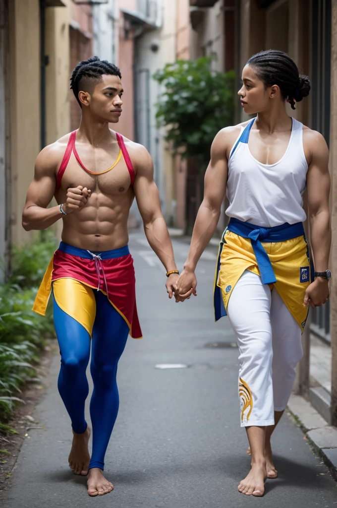Two capoeiristas holding hands