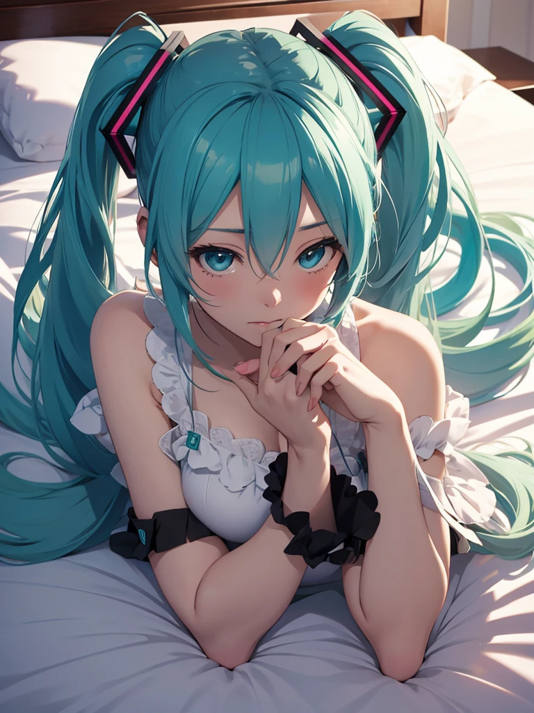 hatsune miku, in the bed