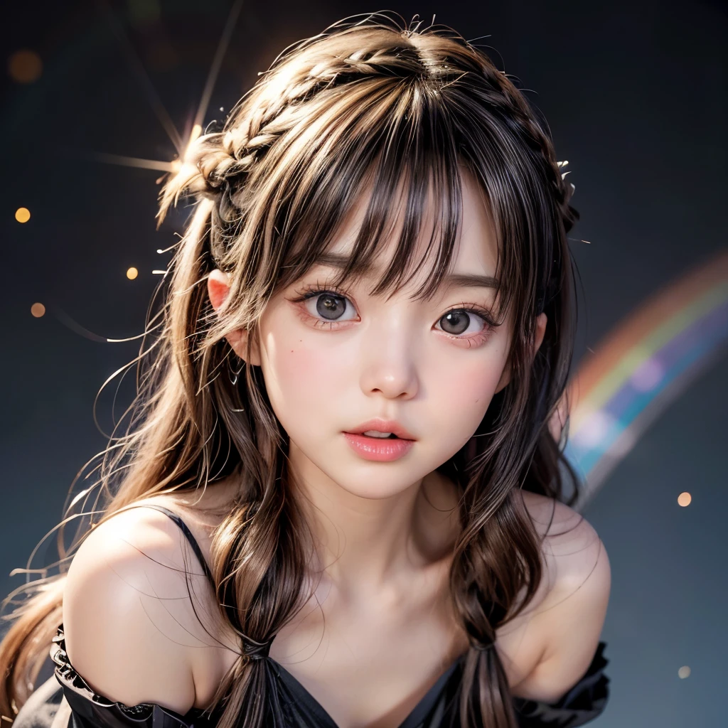 NSFW, 8k, High-level, absurd, masterpiece, best quality, primitive, very detailed CG, very detailed wallpaper, perfect lighting, Extremely detailed (((The personifying " ブルース・リー in Game of Death " as a Little Girl))), MysticSight, Tyndall effect, Tyndall scattering, Studio gray background with (many Dazzling RainbowColor particles BokeH:1.28), (RoundlyButts, ThighGap), (Exposed:0.4), (Assfocus with looking ahead), BREAK (NOGIZAKA face variations) Extremely Detailed very KAWAII face variations, perfect anatomy, Childish, captivating gaze, elaborate detailed Eyes with (sparkling highlights:1.28), long eyelashes、Glossy RED Lips with beautiful details, Coquettish tongue, Rosy cheeks, Radiant PearlSkin with clear transparency . { (Dynamic LifeLike expressions:1.4) | :d) }, (large eyes:-1) .