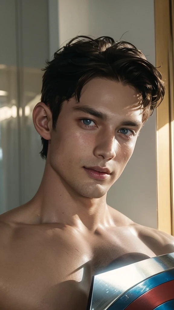 Jamie dornan, ((Men only)), (cowboy shot), (sunburned skin), (Handsome muscle man in his 20s), (Captain America), (smile), (detaile: 1 in 1), Natural muscles, HIG quality, beautidful eyes, (Detailed face and eyes), (Face、: 1 / 2), Noise, Real Photographics、... ..................................................................................................................PSD, Sharp Focus, High resolution 8K, realisitic & Professional Photography, 8K UHD, Soft lighting, High quality, Film grain, FujifilmXT3