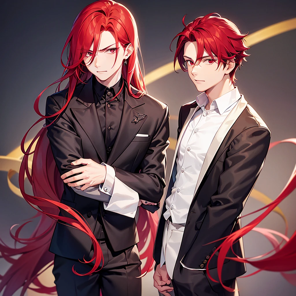 boy robust man with slightly long red hair in formal clothes and with red hair and red eyes