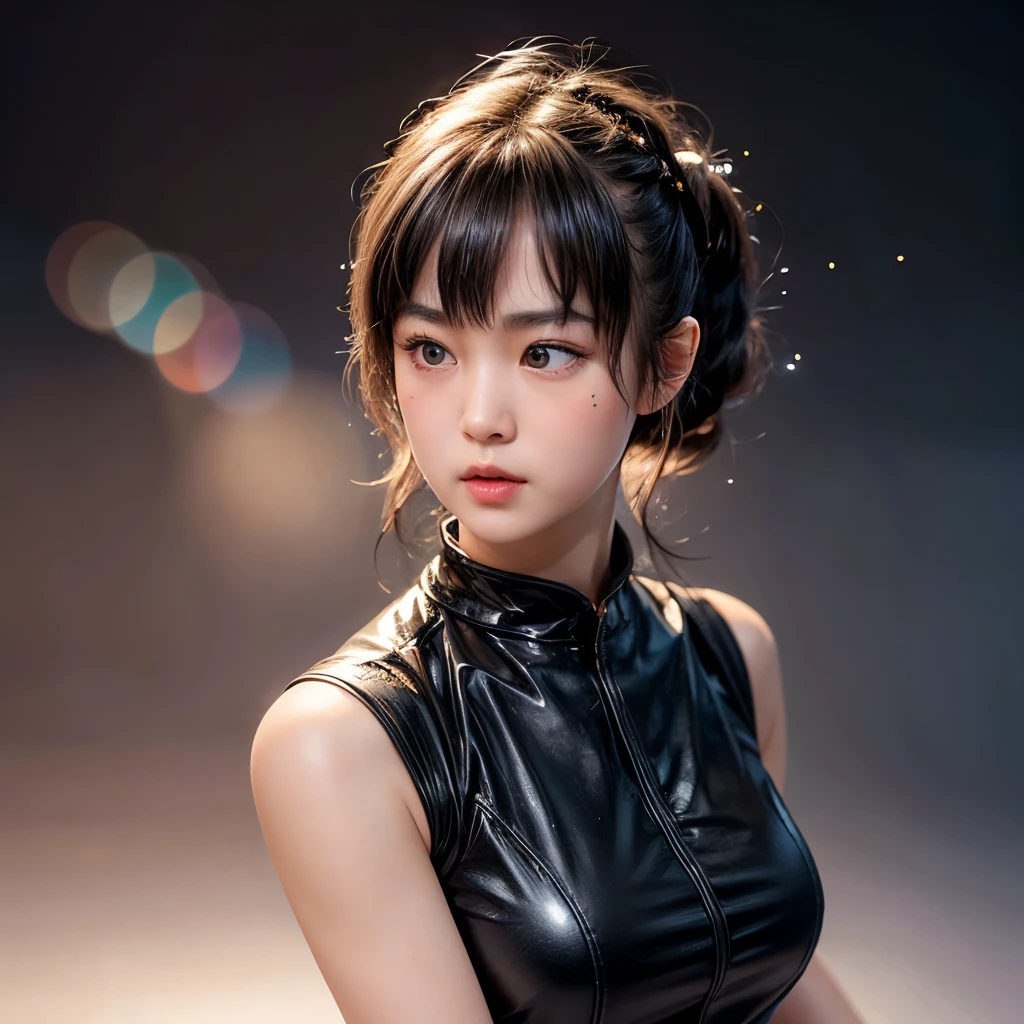 NSFW, 8k, High-level, absurd, masterpiece, best quality, primitive, very detailed CG, very detailed wallpaper, perfect lighting, Extremely detailed (((The personifying " Bruce Lee in Game of Death " as a Little Girl))), MysticSight, Tyndall effect, Tyndall scattering, Studio gray background with (many Dazzling RainbowColor particles BokeH:1.28), (RoundlyButts, ThighGap), (Exposed:0.4), (Assfocus with looking ahead), BREAK (NOGIZAKA face variations) Extremely Detailed very KAWAII face variations, perfect anatomy, Childish, captivating gaze, elaborate detailed Eyes with (sparkling highlights:1.28), long eyelashes、Glossy RED Lips with beautiful details, Coquettish tongue, Rosy cheeks, Radiant PearlSkin with clear transparency . { (Dynamic LifeLike expressions:1.4) | :d) }, (large eyes:-1) .