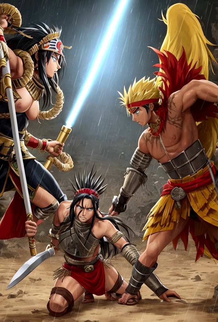 manga, toons, anime: Clash between the AZTEC ARMY AND THE MAYAN ARMY, FIERCE BATTLE, HD, rain of spears, lots of action