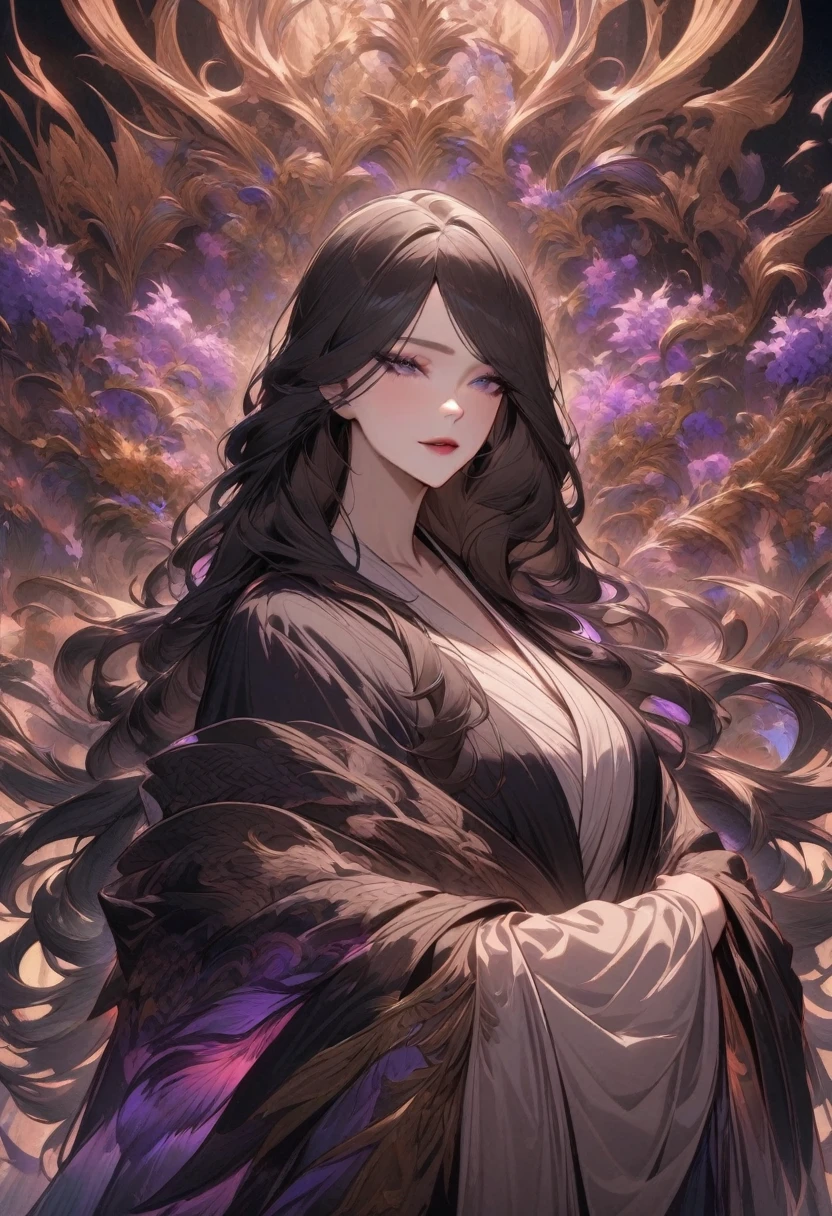 Mature women,Long hair,Bangs,Big ,Loose Hanfu,Fantasy style,Extremely detailed,high resolution,Simple background