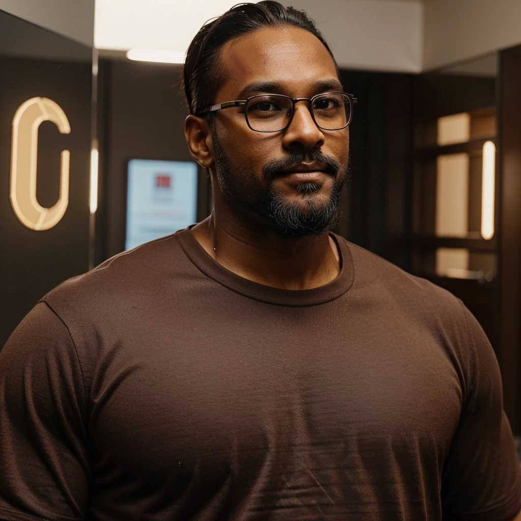 Successful 40 year old aesthetic man with beard,com terno preto ,brown skin color ,wear glasses