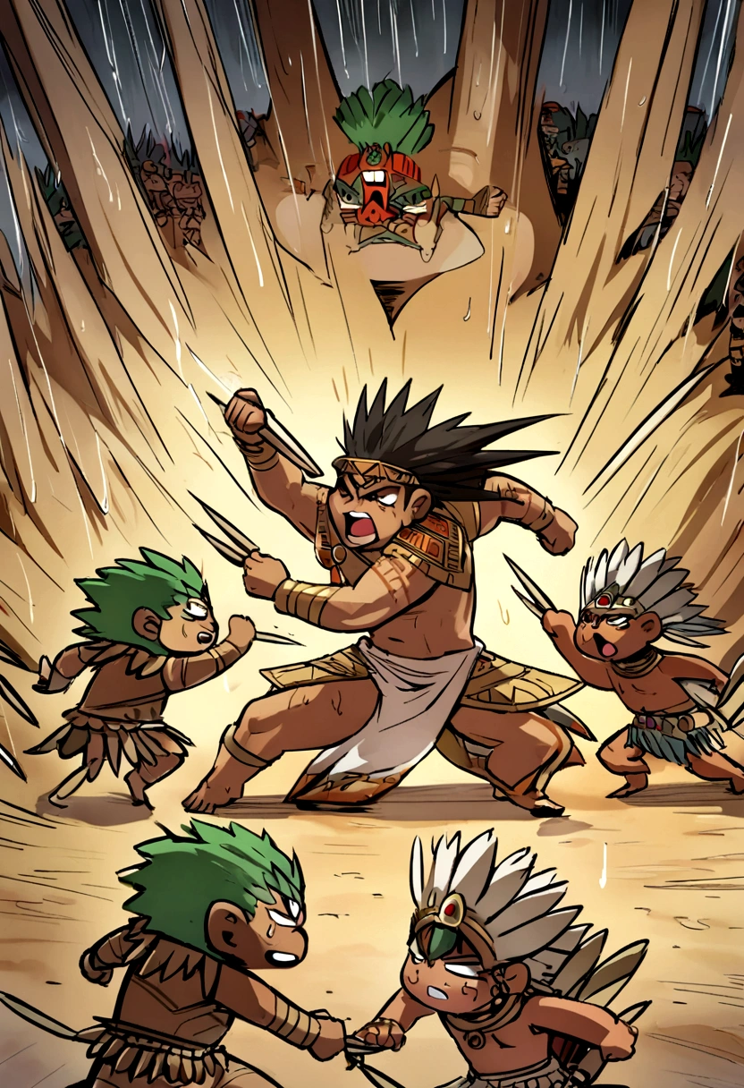 manga, toons, anime: Clash between the AZTEC ARMY AND THE MAYAN ARMY, FIERCE BATTLE, HD, rain of spears, lots of action

