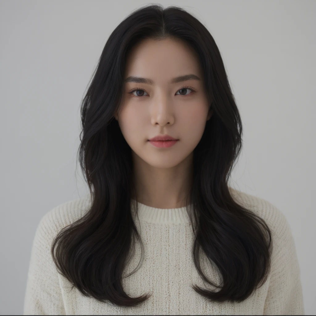 Best Quality, 8k, Masterpiece, (Portrait: 1.3), (photo realistic:1.4), (hyper realistic:1.4), Sharp Focus, looking at viewer, (smoother lighting:1.1), (increase cinematic lighting quality:0.9), realistic lighting, backlighting, light on face, ray trace, (brightening light:1.2), (Increase quality:1.4), sharp detail, (best quality real texture skin:1.4), finely detailed eyes, black_eyes, finely detailed face, 25 year old Korean woman, (white formal_shirt:1.4), (Create an image maintaining the original base model hairstyle:1.5)
