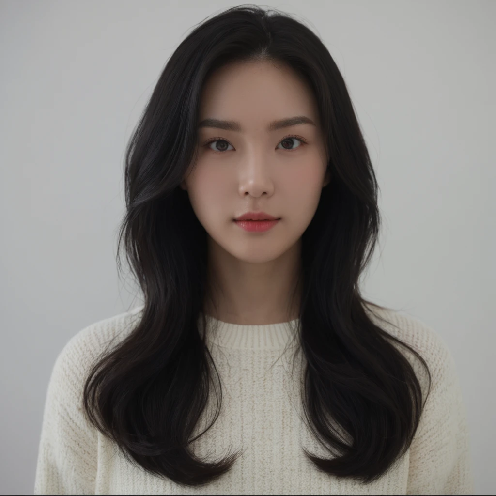 Best Quality, 8k, Masterpiece, (Portrait: 1.3), (photo realistic:1.4), (hyper realistic:1.4), Sharp Focus, looking at viewer, (smoother lighting:1.1), (increase cinematic lighting quality:0.9), realistic lighting, backlighting, light on face, ray trace, (brightening light:1.2), (Increase quality:1.4), sharp detail, (best quality real texture skin:1.4), finely detailed eyes, black_eyes, finely detailed face, 25 year old Korean woman, (white formal_shirt:1.4), (Create an image maintaining the original base model hairstyle:1.5)