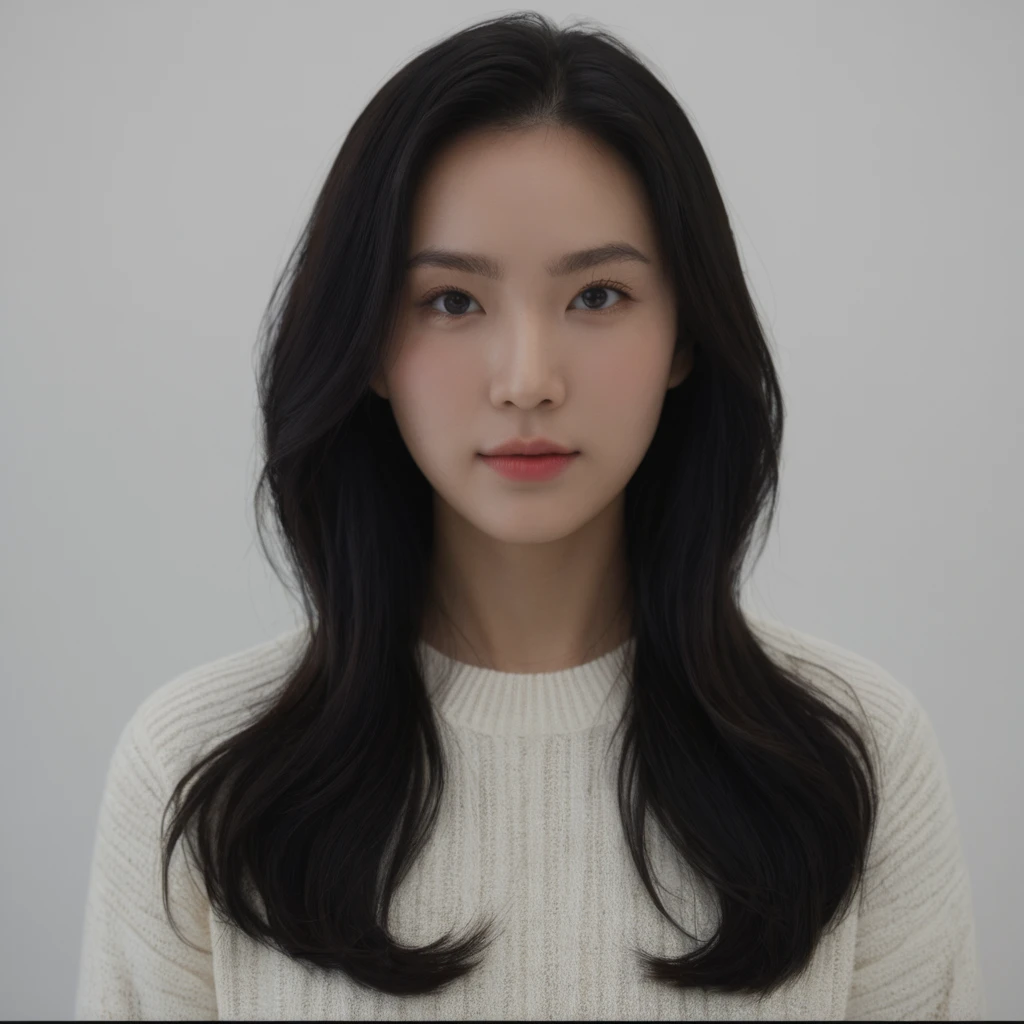 Best Quality, 8k, Masterpiece, (Portrait: 1.3), (photo realistic:1.4), (hyper realistic:1.4), Sharp Focus, looking at viewer, (smoother lighting:1.1), (increase cinematic lighting quality:0.9), realistic lighting, backlighting, light on face, ray trace, (brightening light:1.2), (Increase quality:1.4), sharp detail, (best quality real texture skin:1.4), finely detailed eyes, black_eyes, finely detailed face, 25 year old Korean woman, (white formal_shirt:1.4), (Create an image maintaining the original base model hairstyle:1.5)