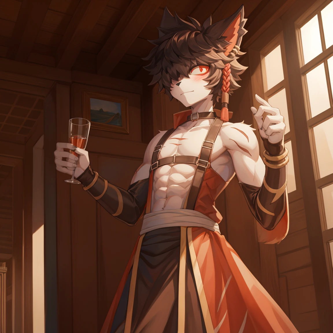 A high resolution, (((masterpiece))), 8 k, excellent lighting, detailed face and body,4K, A high resolution, Best quality, masterpiece, Perfect colors, perfect shadows, perfect lighting,., detailed, beautiful digital art, masterpiece, 4K, small parts, antro, , male, good quality anatomy, ((Beautiful eyes)), ((beautiful hands, detailed hands)), (I look at the viewer), I look at the viewer, whole body,ideal male body,A high resolution, (((masterpiece))), 8 k, excellent lighting, detailed face and body., A high resolution, Best quality, masterpiece, Perfect colors, perfect shadows, perfect lighting,fluffy hair, , I look at the viewer,Red eyes, eye reflection, anime style, ,Sub, , Ideal Anatomy, high , The collar is worn around the neck. , member, big tail, blushing,slim, ,, soft shading, Ideal Anatomy, perfect lighting, perfect focus, bright, 1 boy, fluffy, fluffy кот, antroпоморфный, male, scales in tone, very big,Soft fur, detailed body, .очень high,slender, full length, there is fur,, pumped up, slim,, , muscular, in the room, , ,submission, , high, full length, Aak, very big рост, whore, очень embarrassed, blushes, red face, очень pumped up, , очень pumped up,Kind,Good-natured,, wants to please the owner,(blushing:1.2), embarrassed, red face,reduce,curb, subdue, visible abs, ,Thin waist, очень slim, очень Thin waist,Cute,gay, slim, ,slim, very slim, очень Thin waist, pumped up, ,очень pumped up,,Collar on harness.black bandage.shackles. complete submission, personal slave, even without love, broken mentally, Especially a lot of scars:2,Lots of scars, terrible attitude,