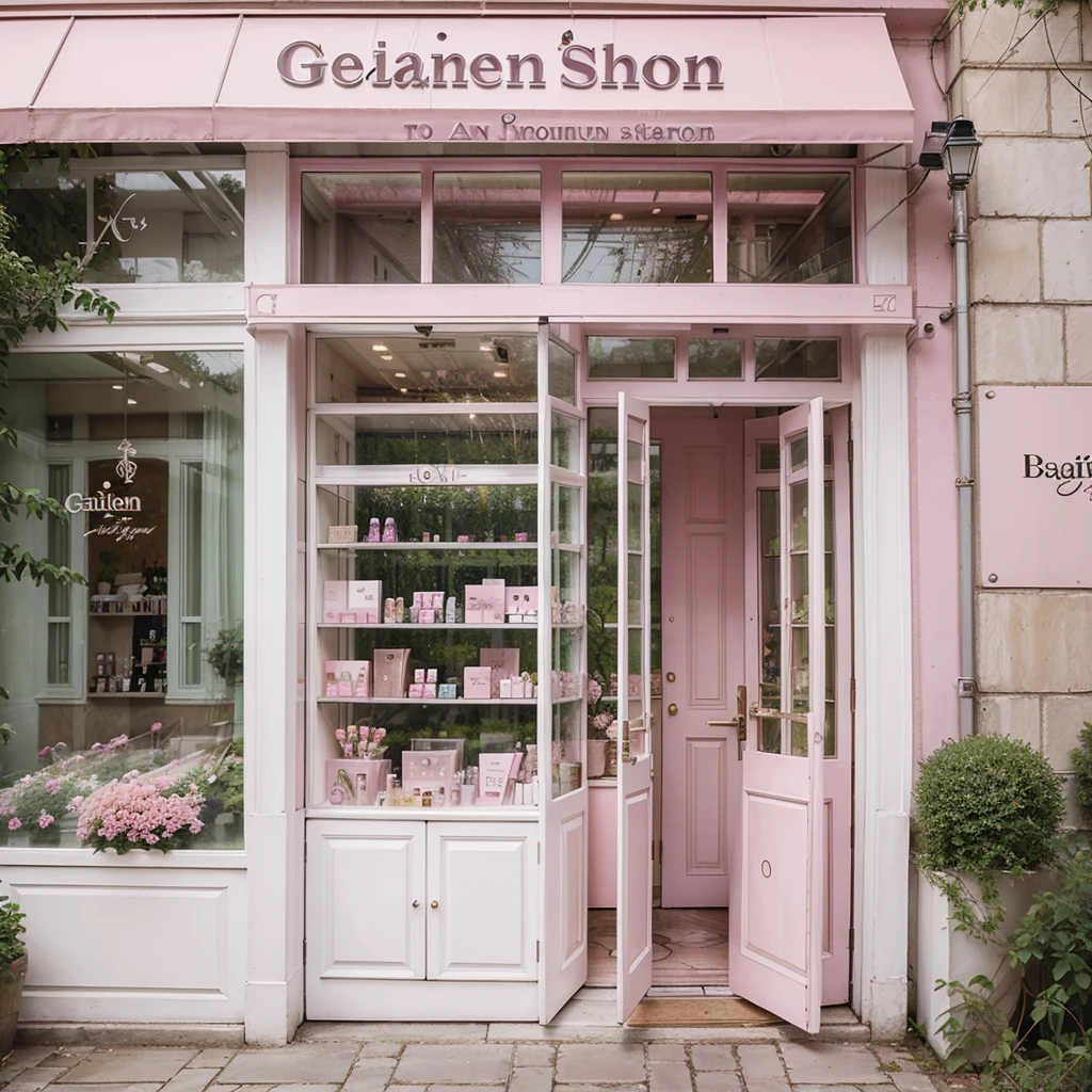 A perfume and cosmetics store called beautiful Garden, with white and pink color