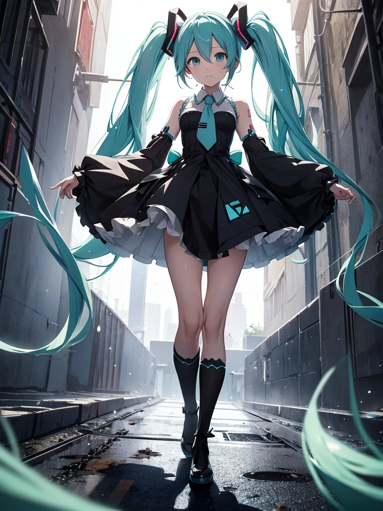 Hatsune Miku, black weeding dress, kneling