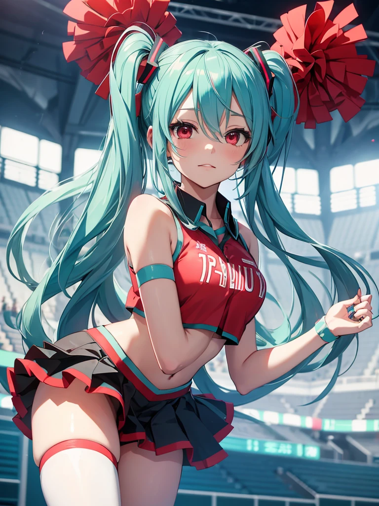 Hatsune Miku, cheerleader, red eyes