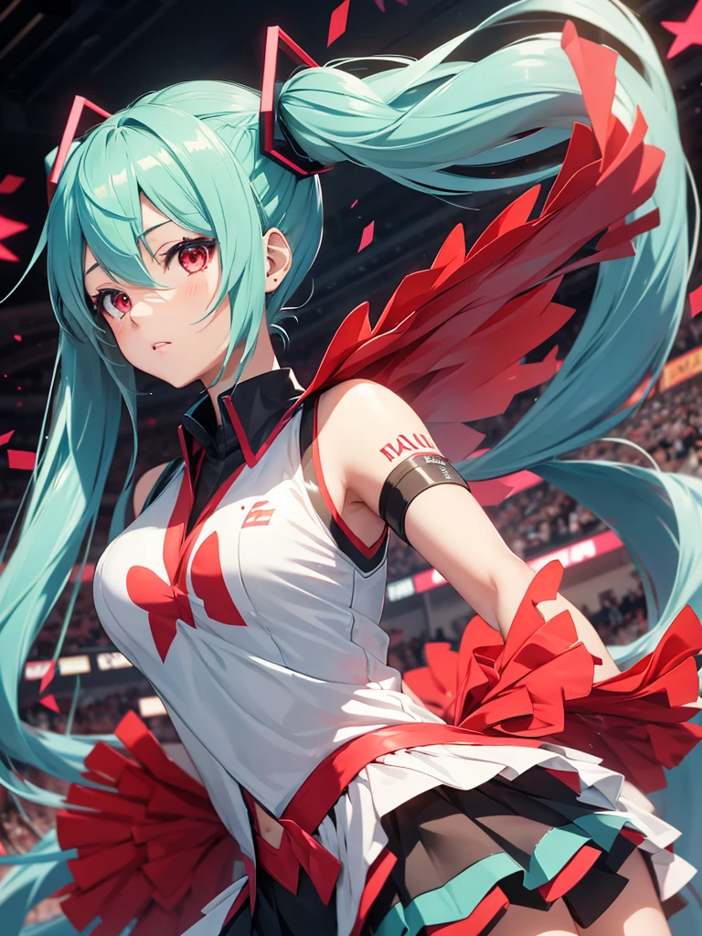 Hatsune Miku, cheerleader, red eyes