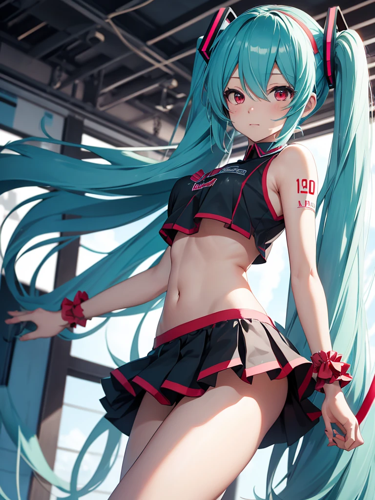 Hatsune Miku, cheerleader, red eyes