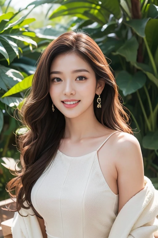 highest quality、4K、Perfect Face、Perfect Style、perfect body、Sunburn、beautiful lady、、long curly layer hair、Swept-back hair、full body, sexy 、rming、healthy、smile、
at The Sage's Sanctuary