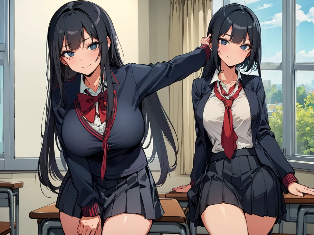 high school student、Women、School classroom、(Big Breasts)、smirk、curvy、(1 girl)、